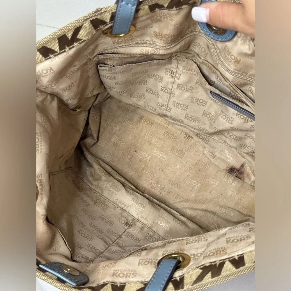Michael Kors Brown And Blue Tote Bag Magnetic Closure